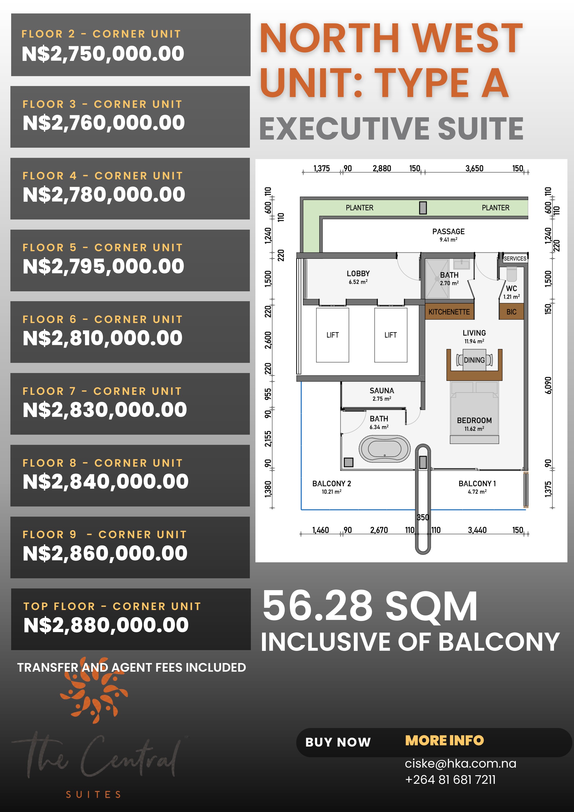 Type A — Executive Suite floor plan